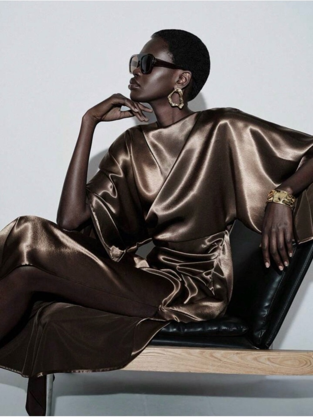Sleek Satin Bias Dress in Bronze